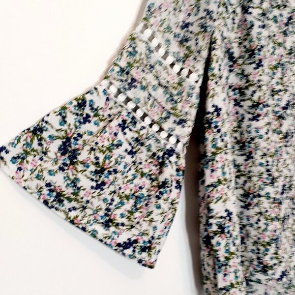 WOMEN'S "Fever" Blue/Pink Floral Tunic; Ruffle Sleeves; Lace; Size XL - Picture 3 of 7